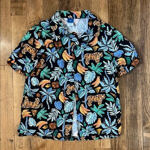 Old Navy Kids Jungle Print Button Down Shirt - Black, Blue, Green, Orange